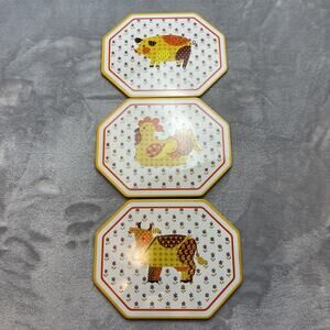 Vintage Daher Metal Tin Wall Room Decor‎ Farm Animals Ocatagonal Cow Chicken Pig